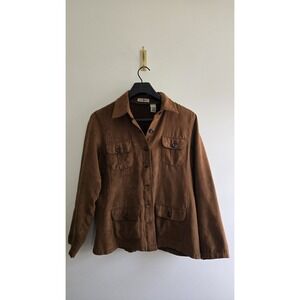 Duck Head Brown Faux Suede Jacket Womens Button Front Utility Jacket Size M